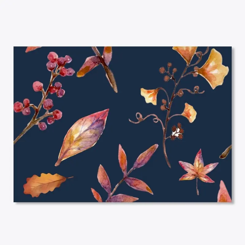 Brown Leaves on Navy Blue