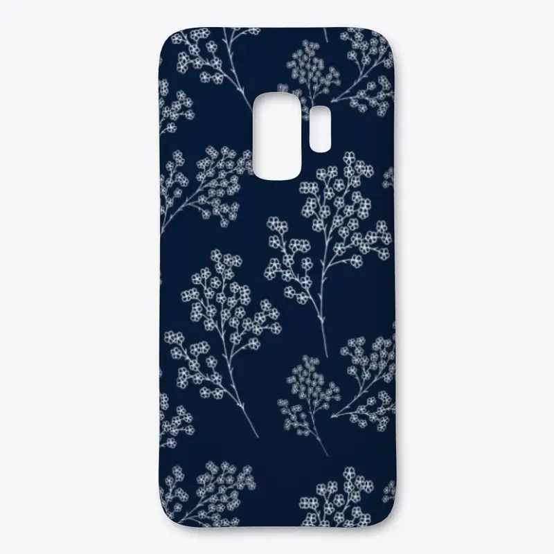 White Flowers on Navy Blue