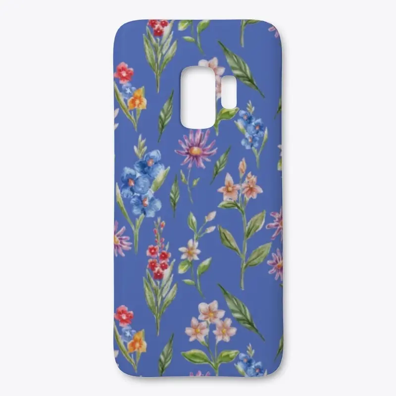 Botanical Flowers on Blue