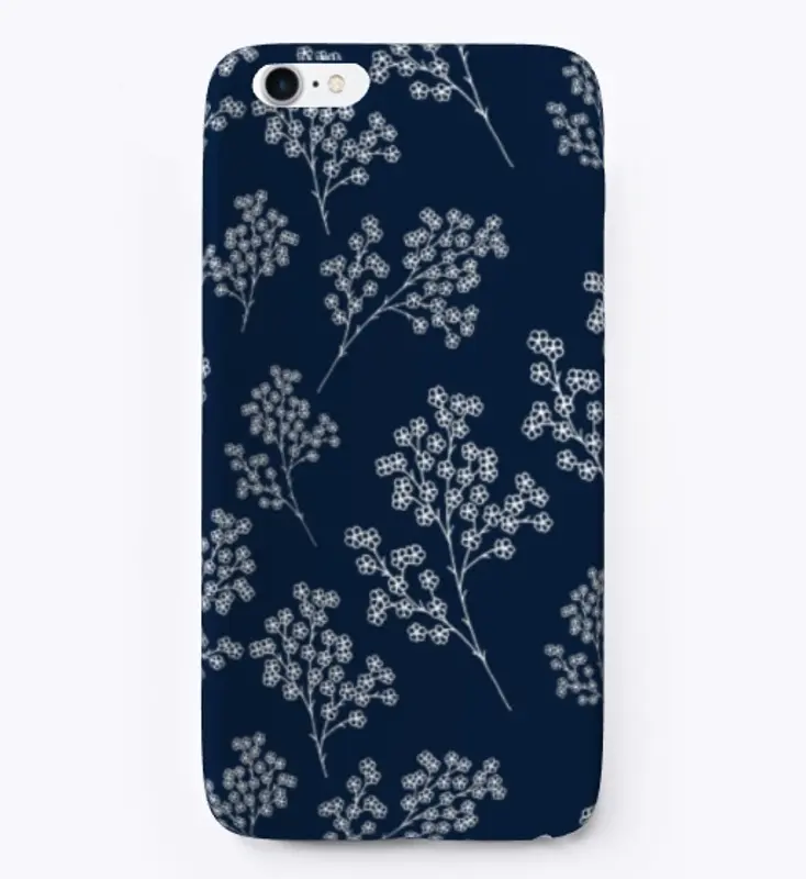 White Flowers on Navy Blue