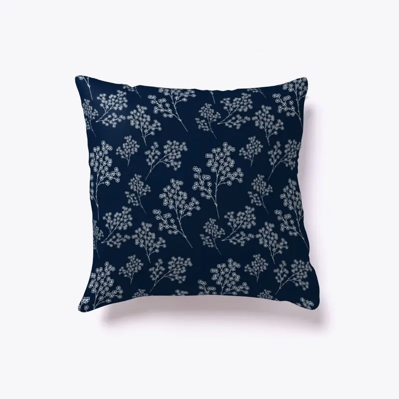 White Flowers on Navy Blue