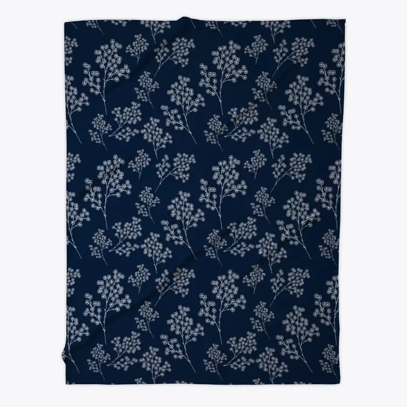 White Flowers on Navy Blue