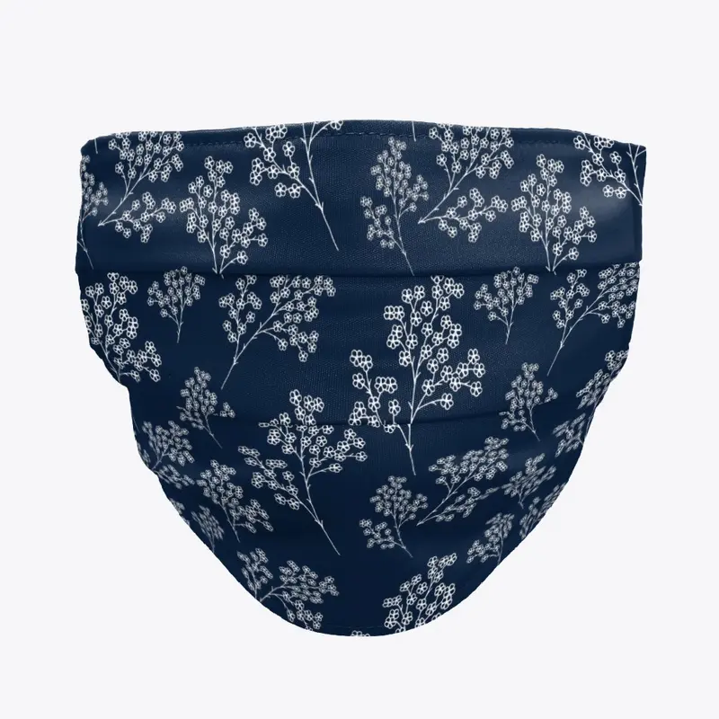 White Flowers on Navy Blue